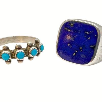 #62 â€¢ Two Sterling Silver Rings - One Lapis & One Turquoise / Size 7.25
