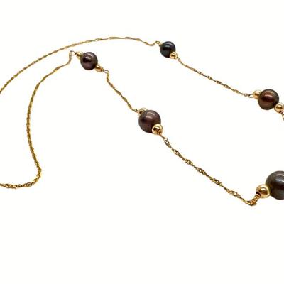 #51 â€¢ 14K Yellow Gold Necklace with Black Pearls - 16.5