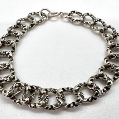 #12 â€¢ Sterling Silver Patterned Link Bracelet
