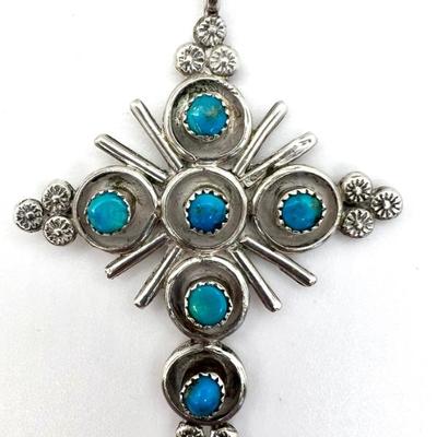 #59 â€¢ Sterling Silver Cross Pendant with Turquoise Stones
