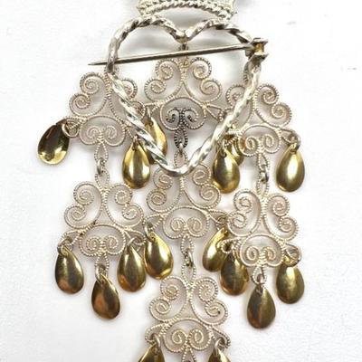#128 â€¢ Vintage Norwegian Sterling Silver Solje Wedding Brooch - Heart & Crown Design
