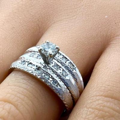 #9 â€¢ 14K White Gold and Raised Solitaire Stacked Diamond Ring - Size 7.75
