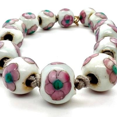 #98 â€¢ Chinese Hand-painted Porcelain Bead Bracelet
