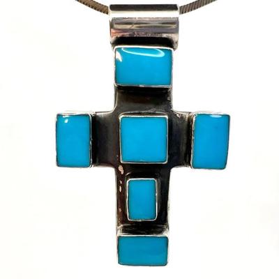#58 â€¢ Sterling Silver and Turquoise Cross Pendant
