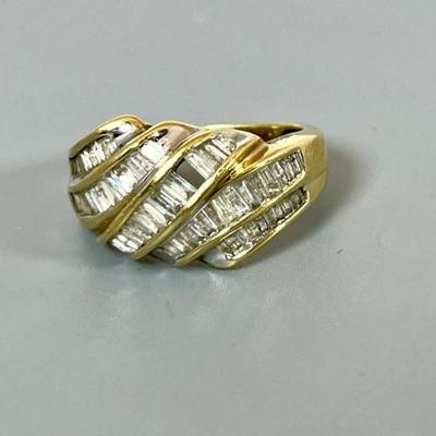 #8 â€¢ 10K Yellow Gold and Diamond Baguette Ring - Size 7- Missing One Stone

