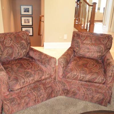 Pair Sherrill Swivel Lounge Chairs,  Brushed Velvet Paisley Upholstery    30