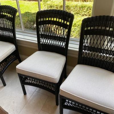 8 Black Wicker and Ivory Cushion Chairs   $800.00   Buy it Now.  