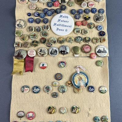 Lot 153 | Antique/vintage Religious Pinbacks. Easter, churches, and other religious Christian pins
