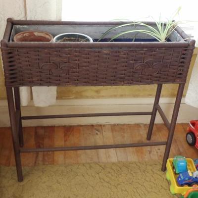 Wicker and Wood Fernery With Tin Liner