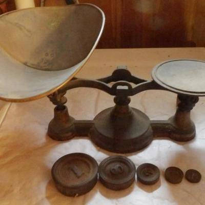 Set of Brass Pan Balance Scales With Weights