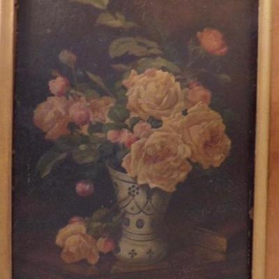 O/B Still Life of Pink Roses Signed A. Truck
