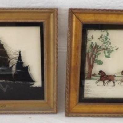Two Reverse Painted on Glass Silhouette Pictures