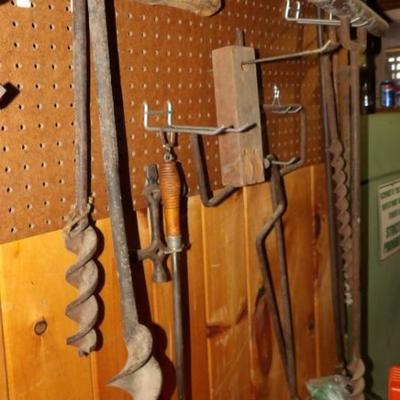 Collection of Antique Hand Augers and Early Wood Working Tools