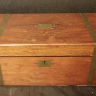 Sea Captain's Mahogany Brass Bound Campaign Style Writing Desk