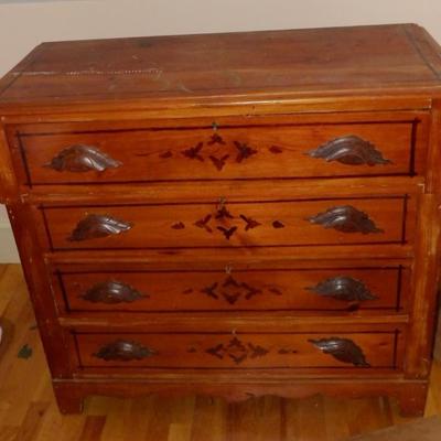 Antique Stenciled Pine Four Drawer Chest