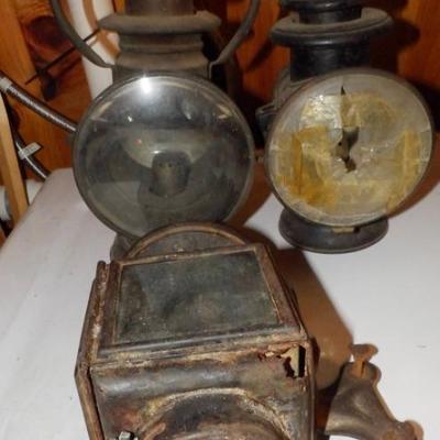 Three Antique Auto Lamps