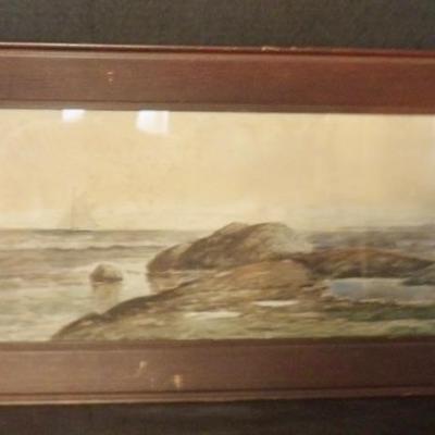 Important W/C of New England Coastline With Sailboat 1879 Edmund Darch Lewis