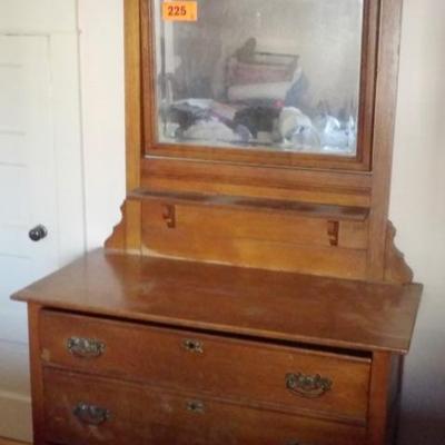 Victorian Oak Three Drawer Chest With Harp and Adjustable Mirror