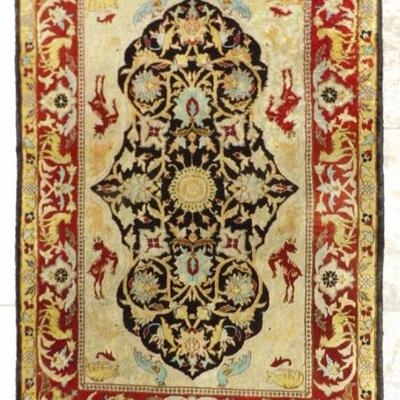Rare Silk Naine Persian Oriental Scatter Carpet