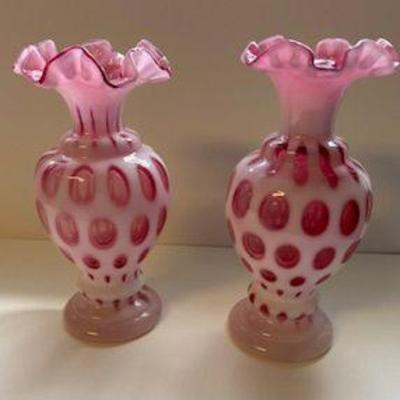 Sale Photo Thumbnail #6: Fenton Ruffled Edge Coin Dot Vases