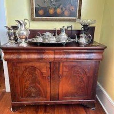 Sale Photo Thumbnail #47: Antique Walnut Buffet, 2 drawers over 2 doors