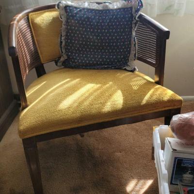 2x barrel back chairs w/yellow crushed velvet