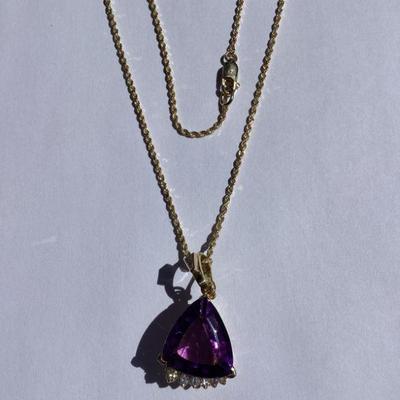 14K Gold Necklace with Purple Amethyst Pendant
