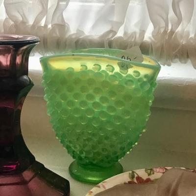 Hobnail uranium glass vase/cigarette holder