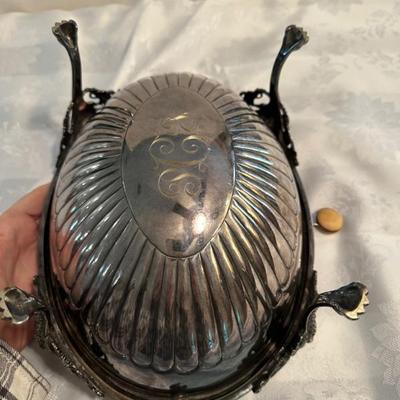 BUY IT NOW!  $170 OBO Early 20th Century English Edwardian Elkington & Company Silver Plate Domed Revolving Lid Serving Dish