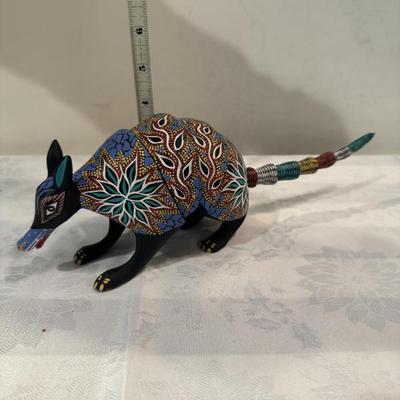 BUY IT NOW! $20 ARMADILLO  Hand Painted Oaxacan Wood Carving Oaxaca Mexico Signed MARCOS GARCIA