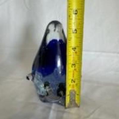 BUY IT NOW! $10 Cobalt Blue to clear handblown art glass paperweight of a Penguin