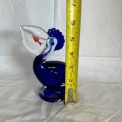 BUY IT NOW! $10 Hand Blown Cobalt blue Glass Pelican Statue Fish in Pouch Paperweight/figurine