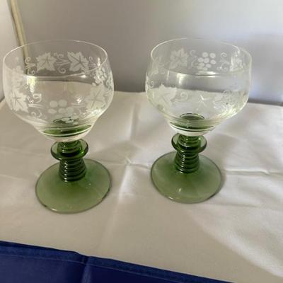 BUY IT NOW! $6 Vintage Set of 2 German Cherry Cordial Glasses etched