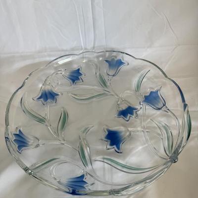 BUY IT NOW! $ 16 Vintage Mikasa Glass Blue Floral Pattern cut to Clear 12
