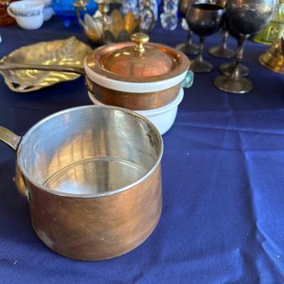BUY IT NOW! $ 50 Vintage Hall 1084 Ceramic and Copper Double Boiler Brass Handles 3pc, Portugal