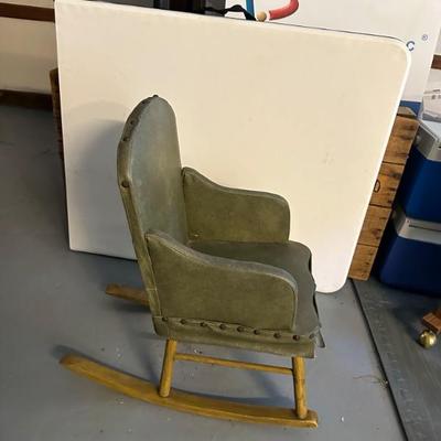 BUY IT NOW! $10 Antique Child's Rocker with brass tacking