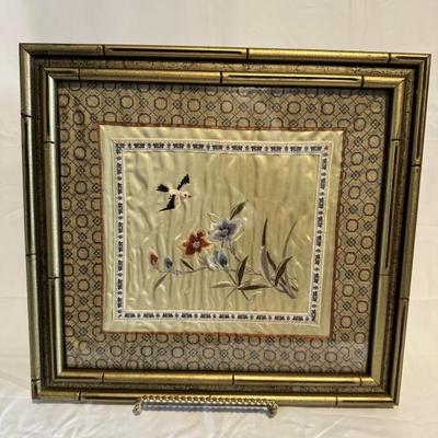 BUY IT NOW! $15 Vintage Asian Silk Embroidered Birds and Flowers Framed 15' X 15