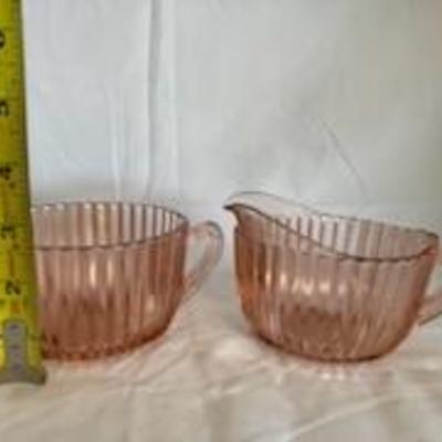 BUY IT NOW! $6 Anchor Hocking Queen Mary Pink sugar and creamer It glows