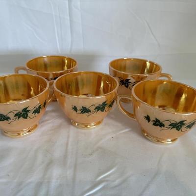 BUY IT NOW $ 20 for 5 Piece Anchor Hocking Peach Luster Tea Cups no Saucers 2.5