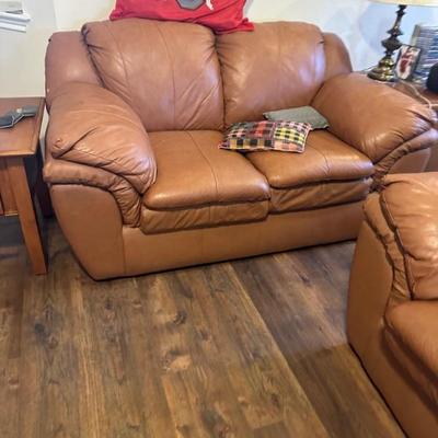 brown leather loveseat