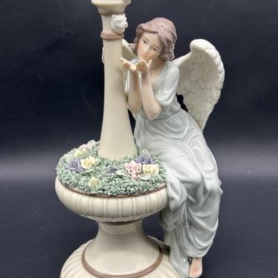 Porcelain Figurine of Angel & Dove at Fountain