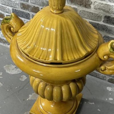Vintage Mustard Yellow XL Ceramic Covered Urn