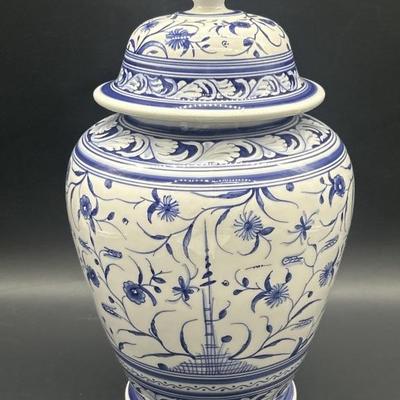 Hand Painted Blue & White Porcelain Ginger Jar
