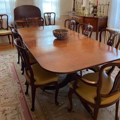 Large Dining Table with Leaves and 12 Chairs