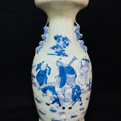 HAYE110 Antique Chinese Celedon Glazed Porcelain Baluster Vase Lot #2	Vase made in the late 18th century. It is decorated with blue and...