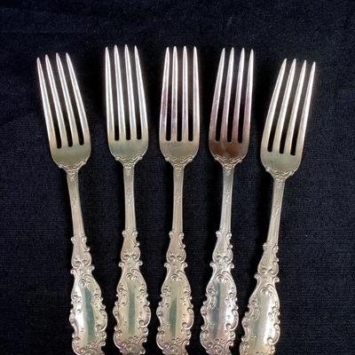 LISU200 1893 Gorham Sterling Forks #1	Set of 5 sterling forks, Luxembourg pattern.
