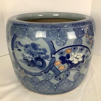 HAYE804 Glazed Ceramic Planter	Ceramic Blue on Grey Chinese Glazed Planter. Flower, Geometric and Landscape decorations
