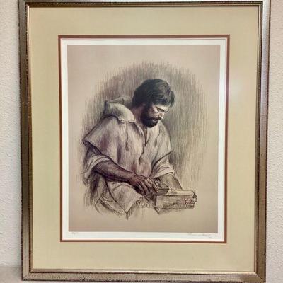 MAHA101 Signed Frances Hook Print "The Carpenter"	Matted and framed this depiction is by Pennsylvania artist Frances Hook.Â 
