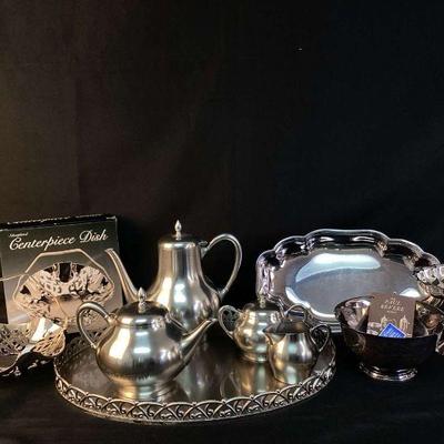HEBA961 Silver Plated And Pewter Items	Includes a Webster Wilcox Silverplate bowl from the "Paul Revere" collection, a silver...