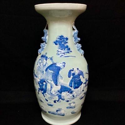 HAYE109 Antique Celadon Glazed Porcelain Baluster Vase Lot #1	Vase made in the late 18th century. It is decorated with blue and white...